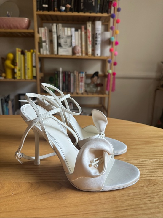 cult gaia Shoes - GORGEOUS BRIDAL Cult Gaia White Satin Cala Lilly Pearl Strappy Heels